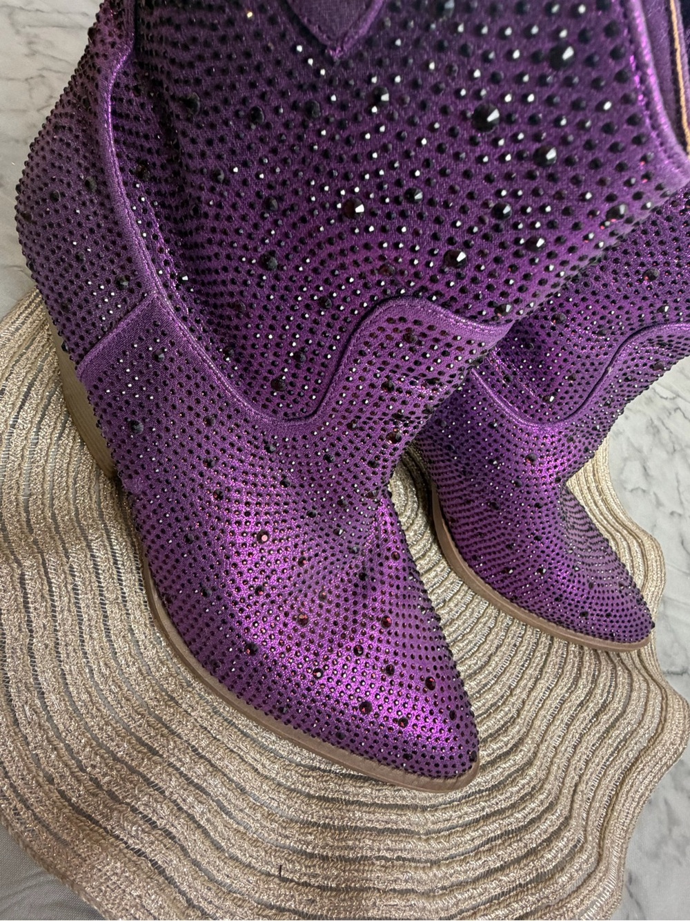 Purple Rhinestone Western Cowboy Boots Glam Festival Booties Size 10 Forever - Picture 10 of 13